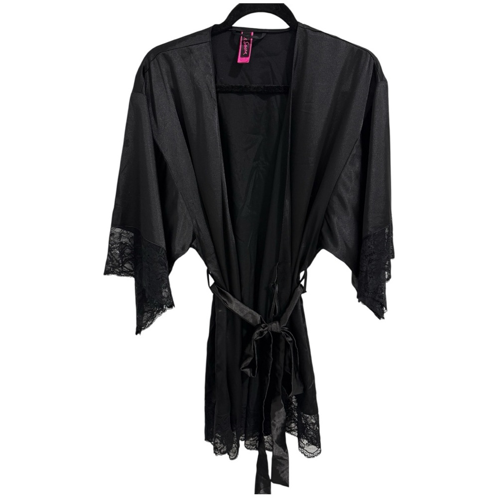 La Senza Black Satin Lace‎ Trim Robe with Belt Size S/M